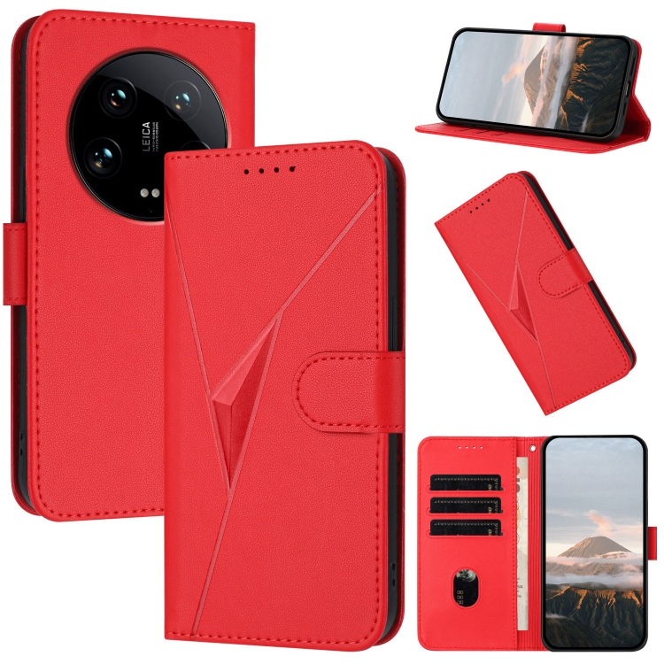 

For Xiaomi 14 Ultra Triangle Pattern Buckle Clasp Leather Phone Case(Red)