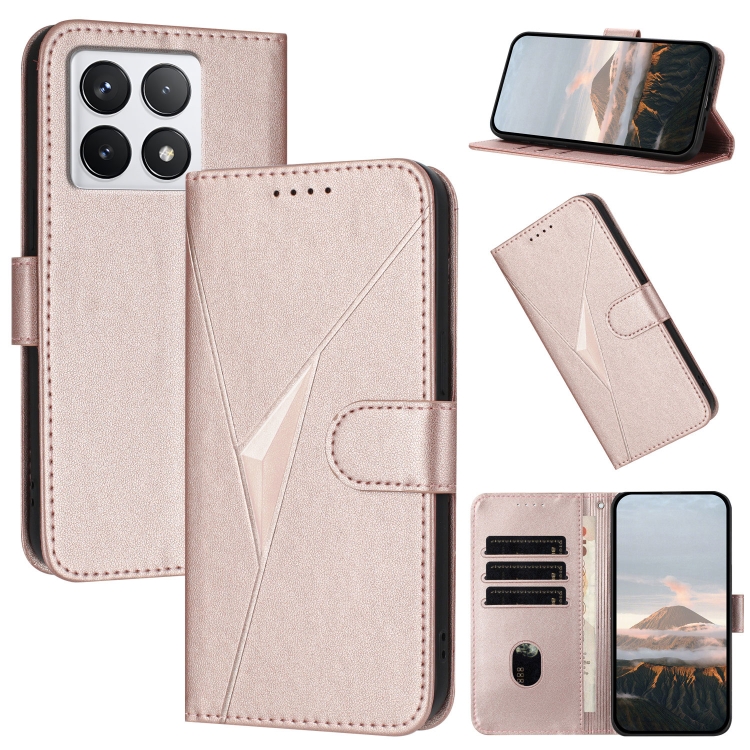 

For Xiaomi 14T Triangle Pattern Buckle Clasp Leather Phone Case(Rose Gold)