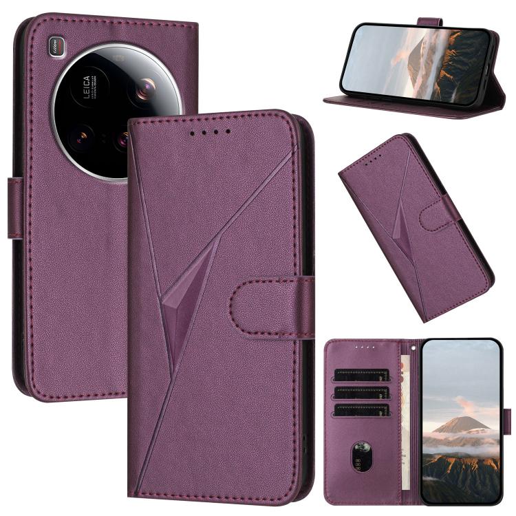 

For Xiaomi 15 Ultra Triangle Pattern Buckle Clasp Leather Phone Case(Dark Purple)