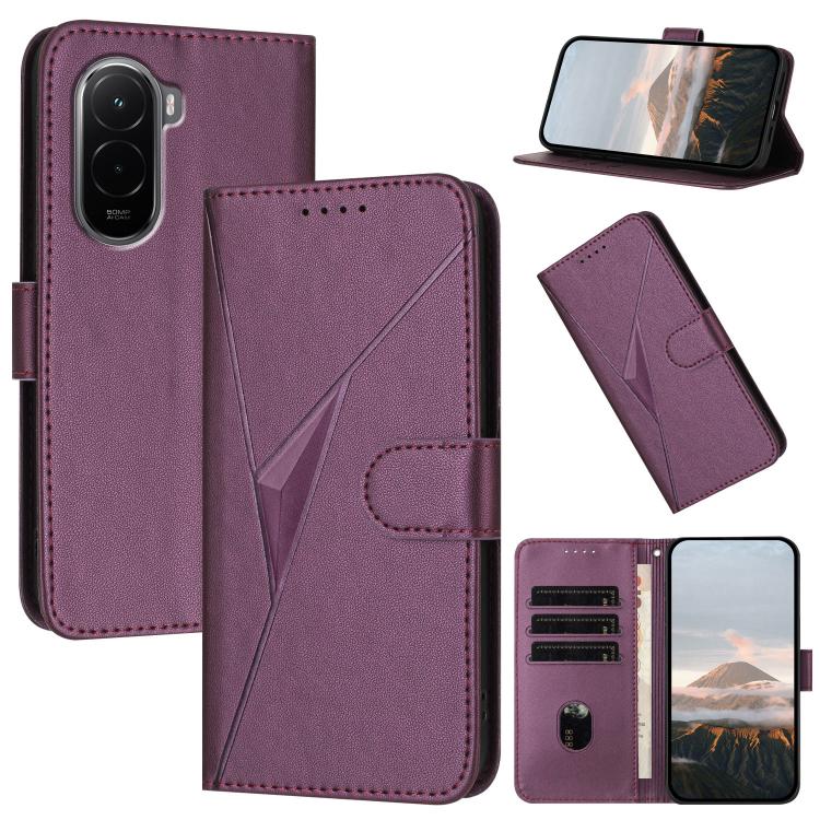 

For Xiaomi Poco M7 4G 169mm Triangle Pattern Buckle Clasp Leather Phone Case(Dark Purple)
