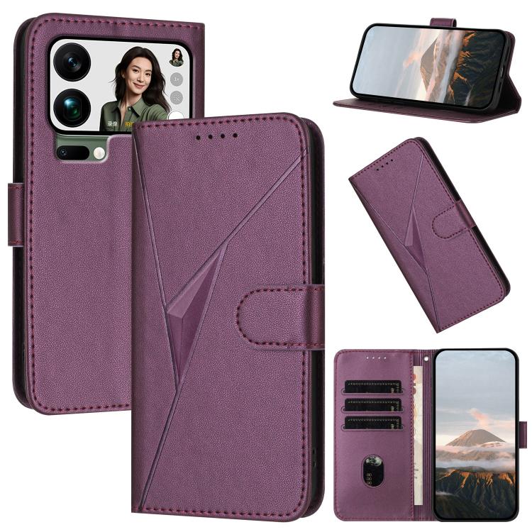 

For Xiaomi 17 Pro Max Triangle Pattern Buckle Clasp Leather Phone Case(Dark Purple)