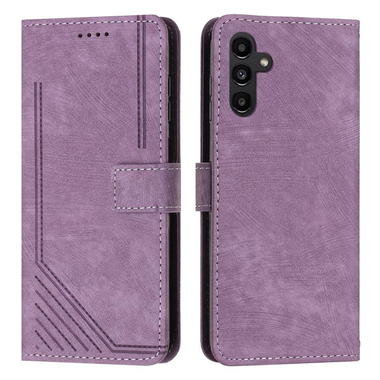 

For Samsung Galaxy S25 FE 5G Skin Feel Stripe Pattern Leather Phone Case with Lanyard(Purple)