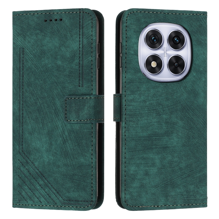 

For Redmi Note 14 Pro 5G Global Skin Feel Stripe Pattern Leather Phone Case with Lanyard(Green)