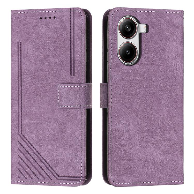 

For Redmi Turbo 4 / Xiaomi Poco X7 Pro Skin Feel Stripe Pattern Leather Phone Case with Lanyard(Purple)