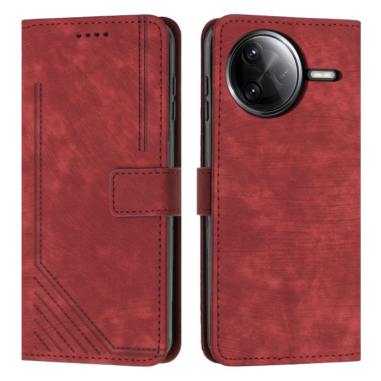 

For Redmi K80 / K80 Pro Skin Feel Stripe Pattern Leather Phone Case with Lanyard(Red)