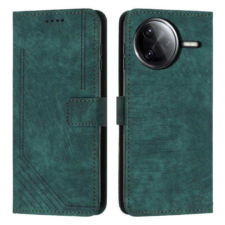 

For Redmi K80 / K80 Pro Skin Feel Stripe Pattern Leather Phone Case with Lanyard(Green)