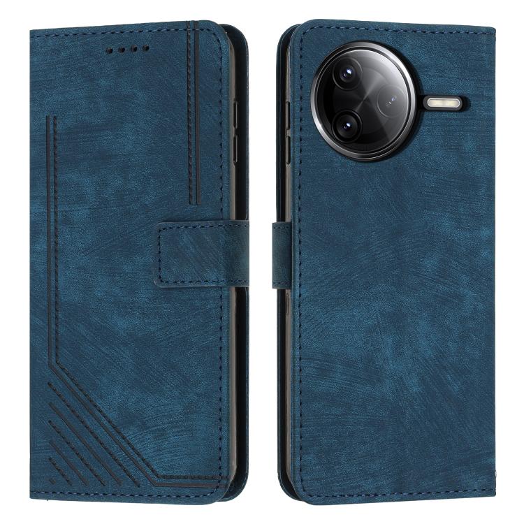 

For Redmi K80 / K80 Pro Skin Feel Stripe Pattern Leather Phone Case with Long Lanyard(Blue)