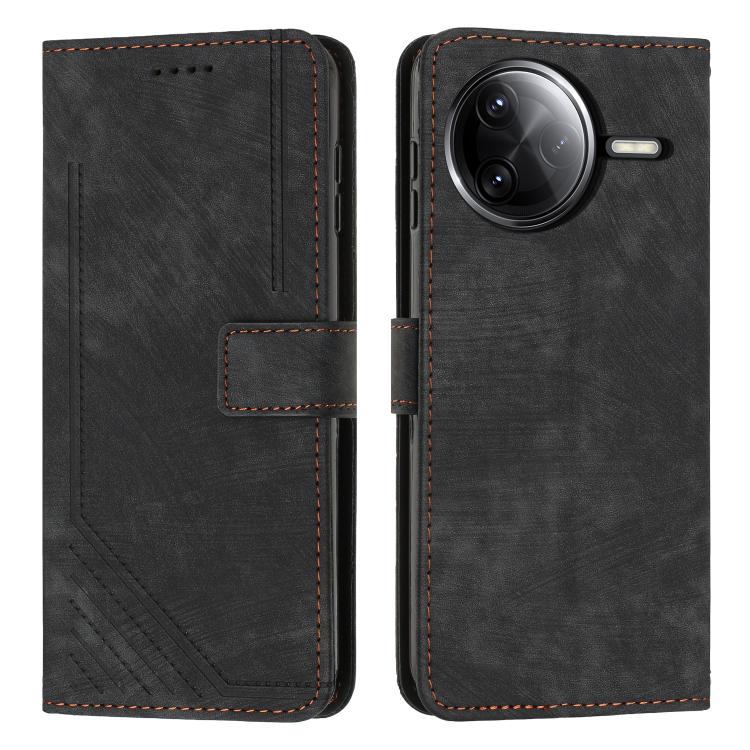 

For Redmi K80 / K80 Pro Skin Feel Stripe Pattern Leather Phone Case with Lanyard(Black)
