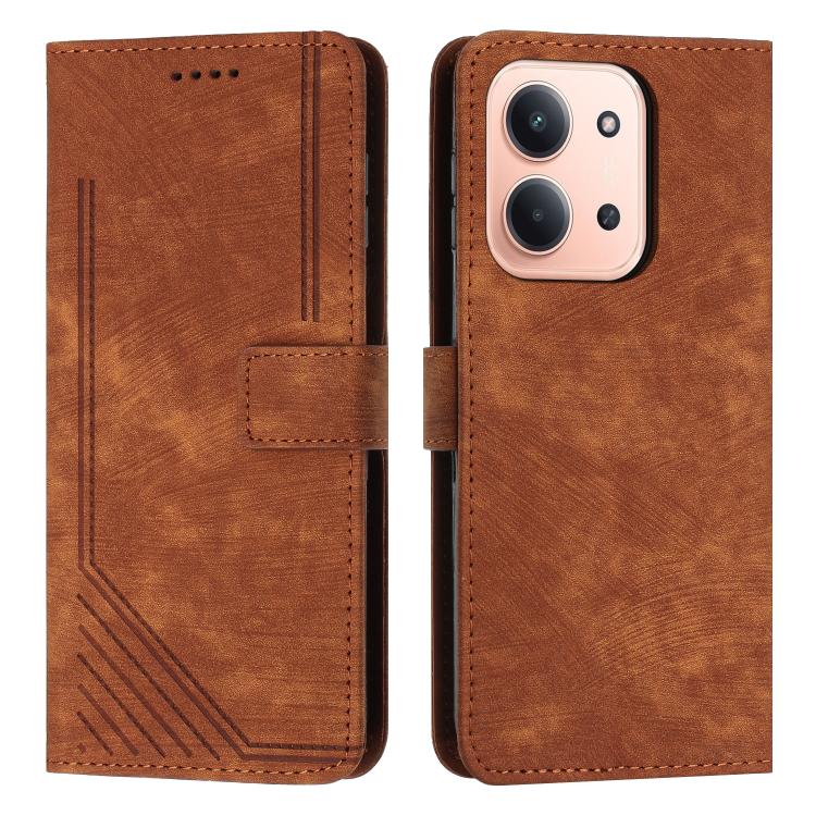 

For Redmi 15C 4G 171.5mm / Poco C85 4G Skin Feel Stripe Pattern Leather Phone Case with Lanyard(Brown)