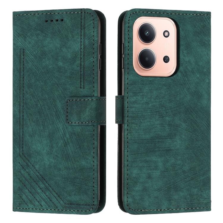 

For Redmi 15C 5G / 4G Global 171mm Skin Feel Stripe Pattern Leather Phone Case with Lanyard(Green)