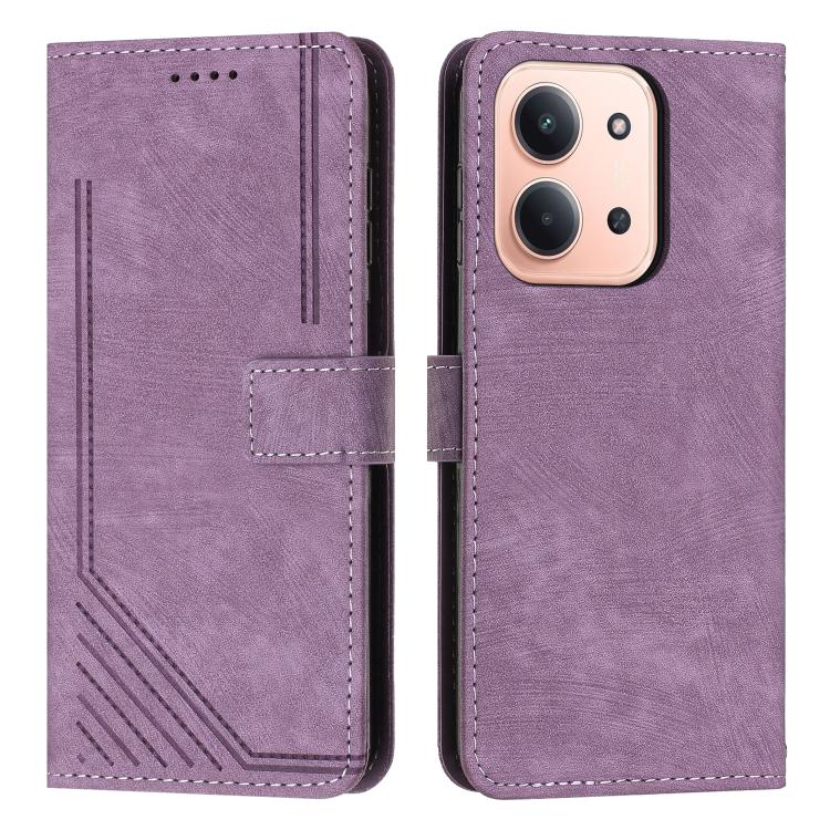 

For Redmi 15C 5G / 4G Global 171mm Skin Feel Stripe Pattern Leather Phone Case with Lanyard(Purple)