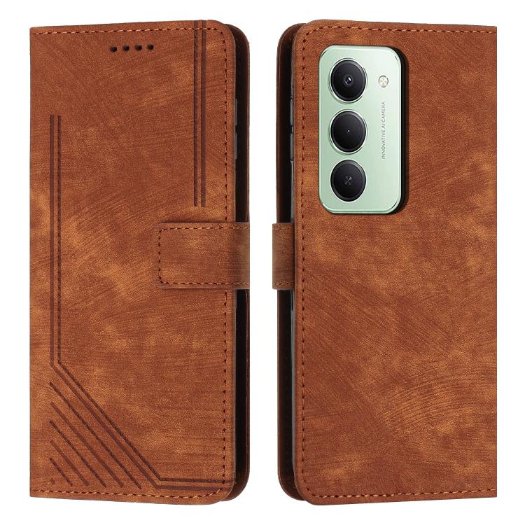 

For Redmi 15 5G / 4G EU 171mm Skin Feel Stripe Pattern Leather Phone Case with Lanyard(Brown)