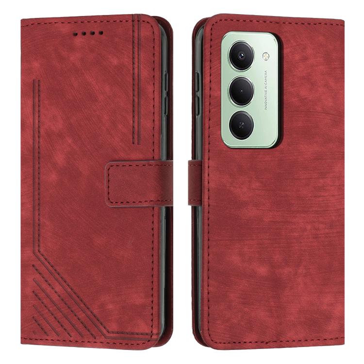 

For Redmi 15 5G / 4G EU 171mm Skin Feel Stripe Pattern Leather Phone Case with Lanyard(Red)
