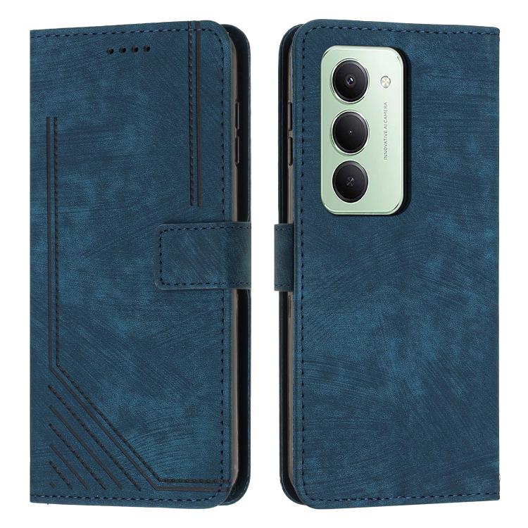 

For Redmi 15 5G / 4G EU 171mm Skin Feel Stripe Pattern Leather Phone Case with Lanyard(Blue)