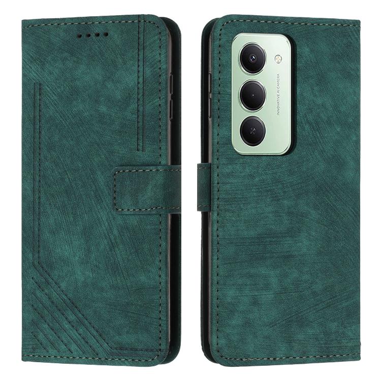 

For Redmi 15 5G Global / 15 4G SEA 169mm Skin Feel Stripe Pattern Leather Phone Case with Lanyard(Green)