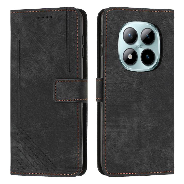 

For Redmi Note 15 Pro+ 5G Global 163.3mm Skin Feel Stripe Pattern Leather Phone Case with Lanyard(Black)