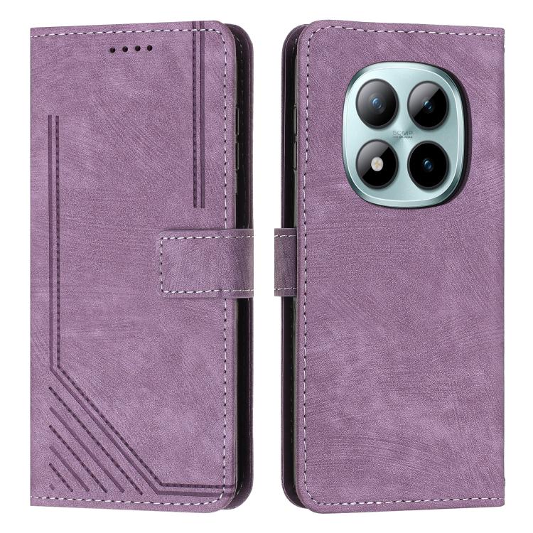 

For Redmi Note 15 Pro+ 5G Global 163.3mm Skin Feel Stripe Pattern Leather Phone Case with Lanyard(Purple)