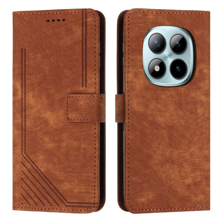 

For Redmi Note 15 Pro 5G Global 163.6mm Skin Feel Stripe Pattern Leather Phone Case with Lanyard(Brown)