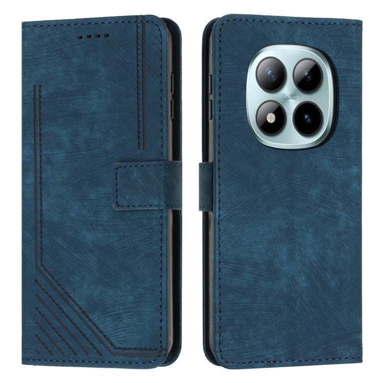 

For Redmi Note 15 Pro 5G Global 163.6mm Skin Feel Stripe Pattern Leather Phone Case with Lanyard(Blue)