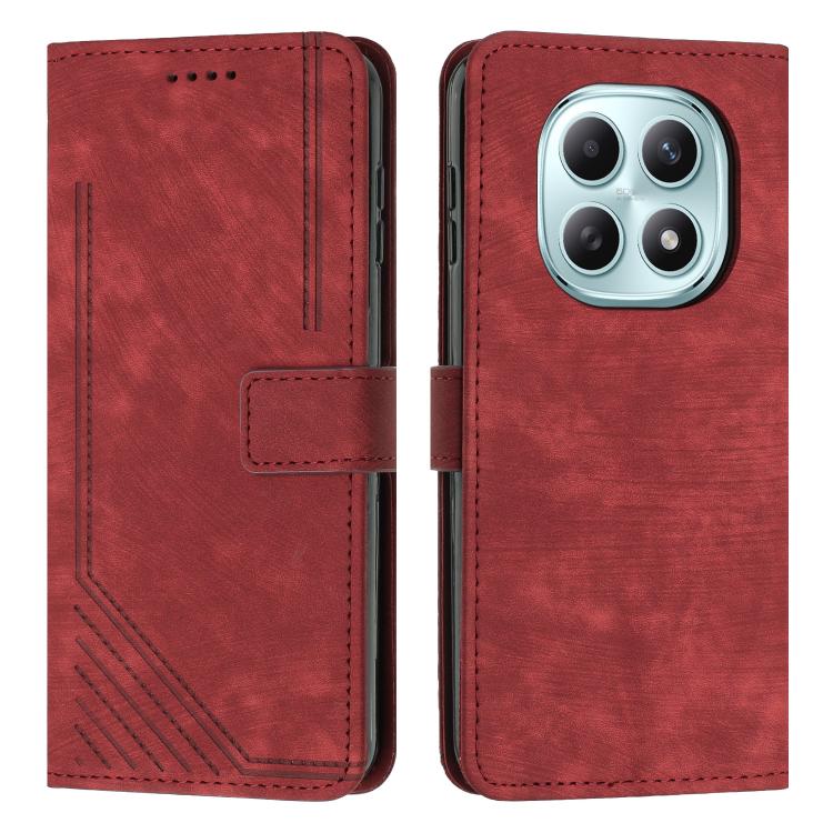 

For Redmi Note 15 4G / 5G Global 164mm Skin Feel Stripe Pattern Leather Phone Case with Lanyard(Red)
