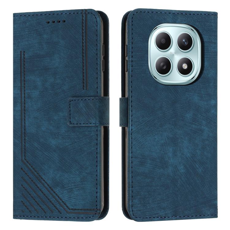 

For Redmi Note 15 4G / 5G Global 164mm Skin Feel Stripe Pattern Leather Phone Case with Lanyard(Blue)