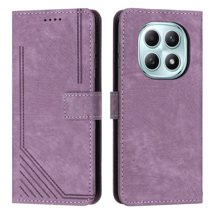 

For Redmi Note 15 5G Global 164mm Skin Feel Stripe Pattern Leather Phone Case with Lanyard(Purple)