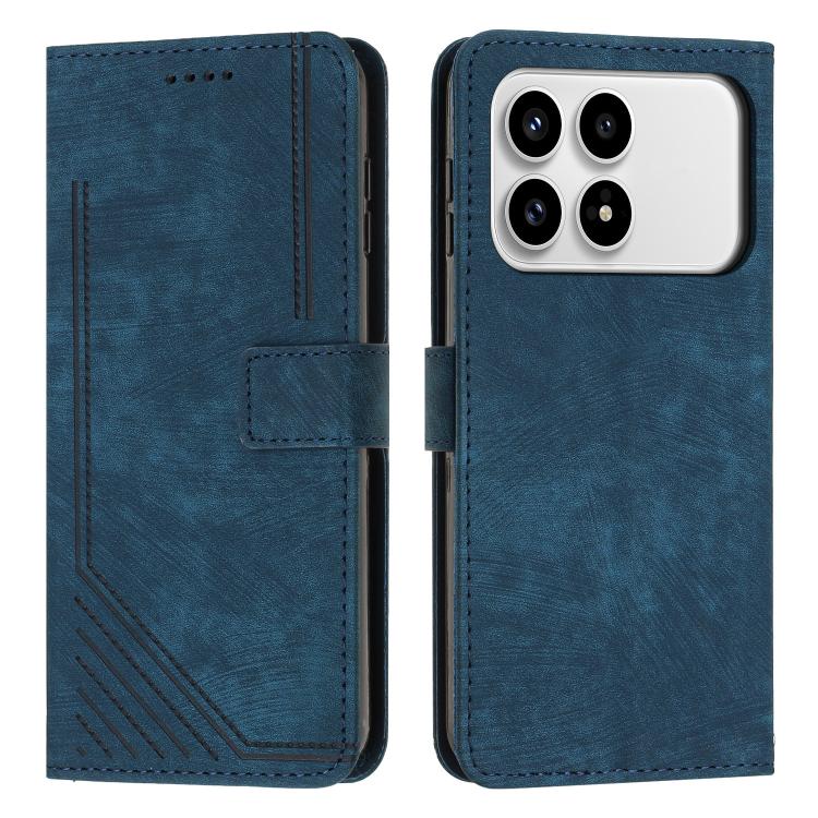 

For Redmi K90 / Poco F8 Pro Skin Feel Stripe Pattern Leather Phone Case with Lanyard(Blue)