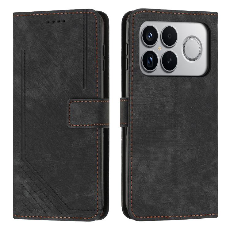 

For Redmi K90 Pro Max / Poco F8 Ultra Skin Feel Stripe Pattern Leather Phone Case with Lanyard(Black)