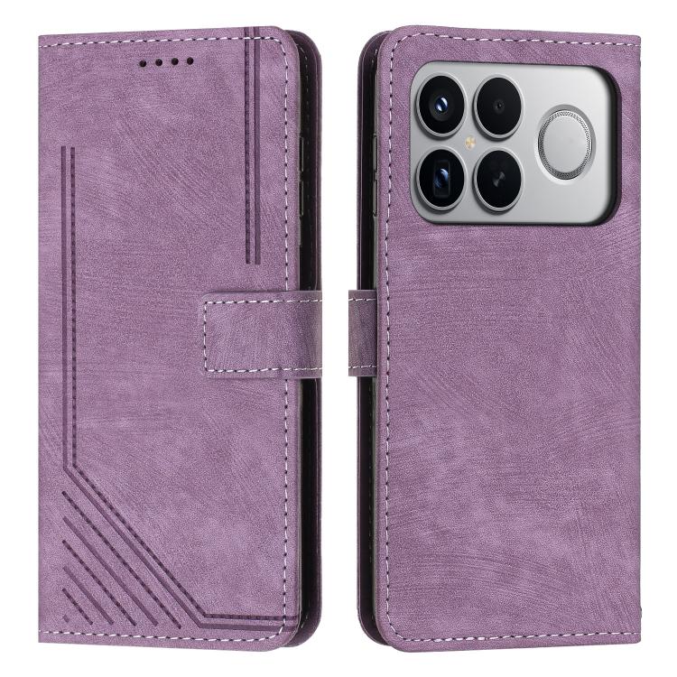 

For Redmi K90 Pro Max / Poco F8 Ultra Skin Feel Stripe Pattern Leather Phone Case with Lanyard(Purple)