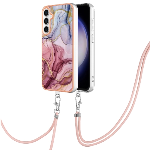 

For Samsung Galaxy S24 FE 5G Electroplating Marble Dual-side IMD Phone Case with Lanyard(Rose Red 014)