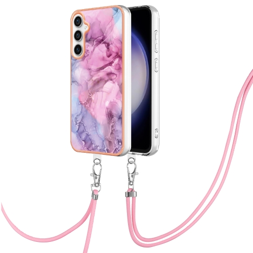 

For Samsung Galaxy S24 FE 5G Electroplating Marble Dual-side IMD Phone Case with Lanyard(Pink 013)