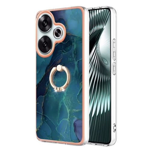 

For Xiaomi Poco F6 5G Electroplating Marble Dual-side IMD Phone Case with Ring(Green 017)