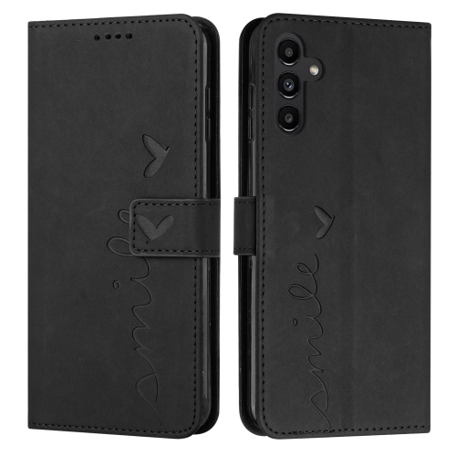 

For Samsung Galaxy S25 / S24 5G Skin Feel Heart Embossed Leather Phone Case with Long Lanyard(Black)