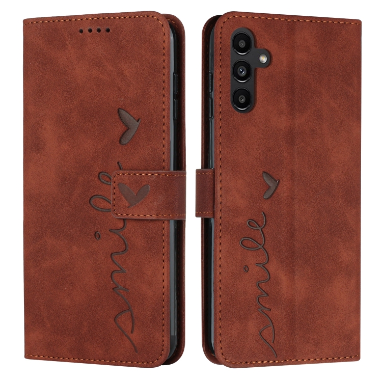 

For Samsung Galaxy S25 / S24 5G Skin Feel Heart Embossed Leather Phone Case with Long Lanyard(Brown)