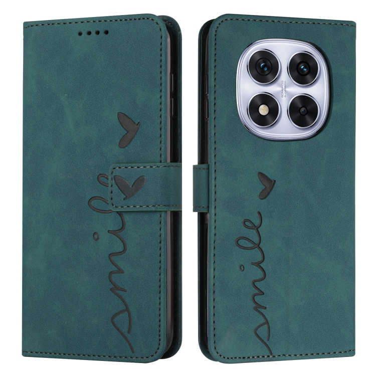 

For Redmi Note 14 Pro 5G Global Skin Feel Heart Embossed Leather Phone Case with Long Lanyard(Green)
