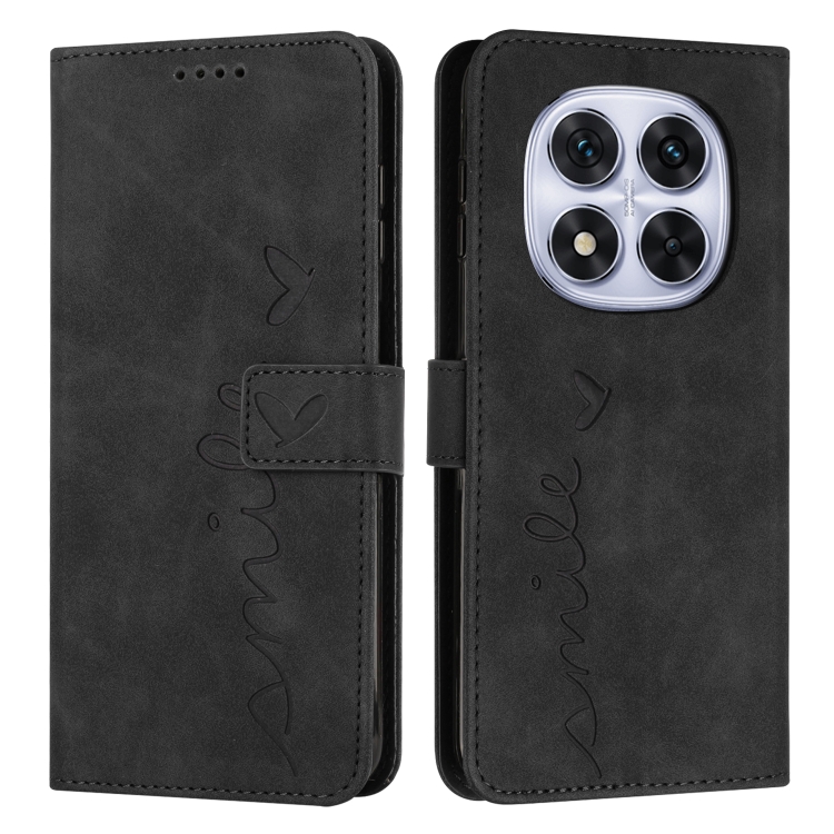 

For Redmi Note 14 Pro 5G Global Skin Feel Heart Embossed Leather Phone Case with Long Lanyard(Black)