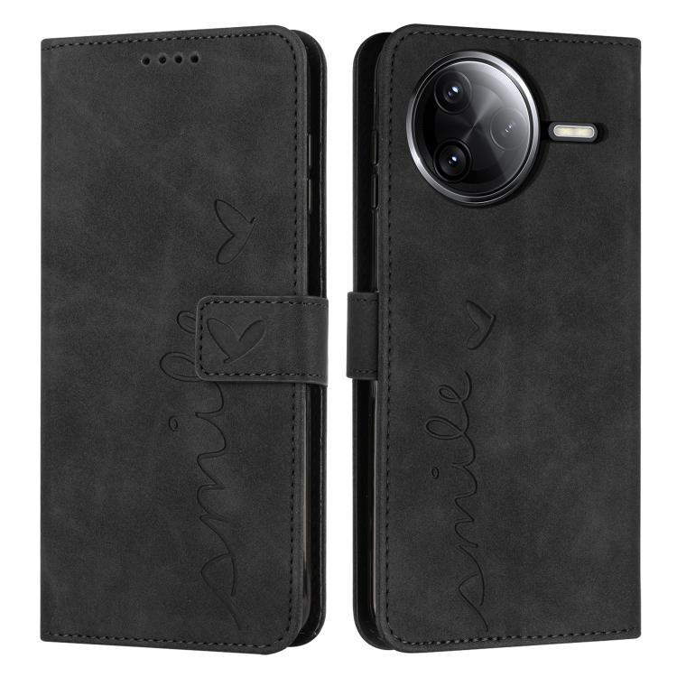 

For Redmi K80 / K80 Pro Skin Feel Heart Embossed Leather Phone Case with Long Lanyard(Black)