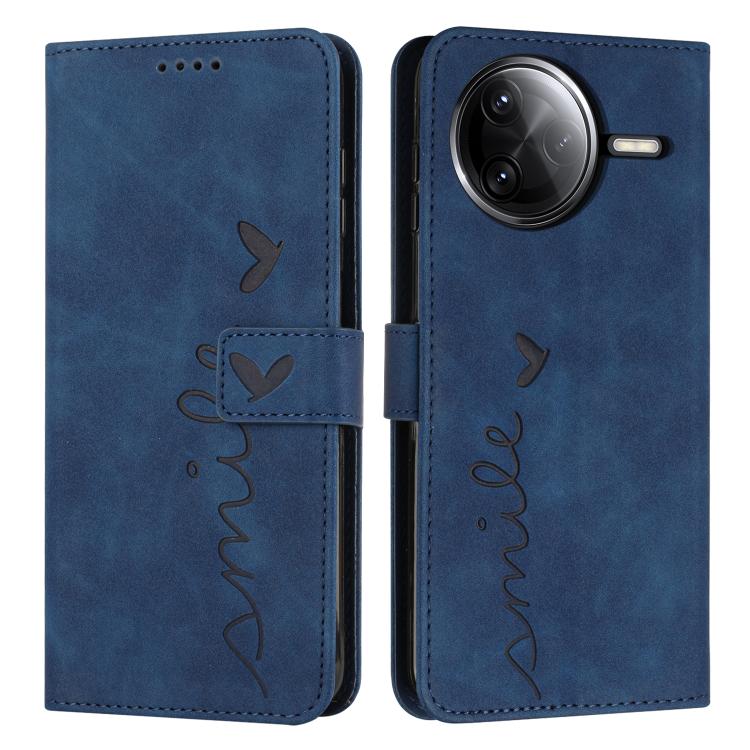 

For Redmi K80 / K80 Pro Skin Feel Heart Embossed Leather Phone Case with Long Lanyard(Blue)