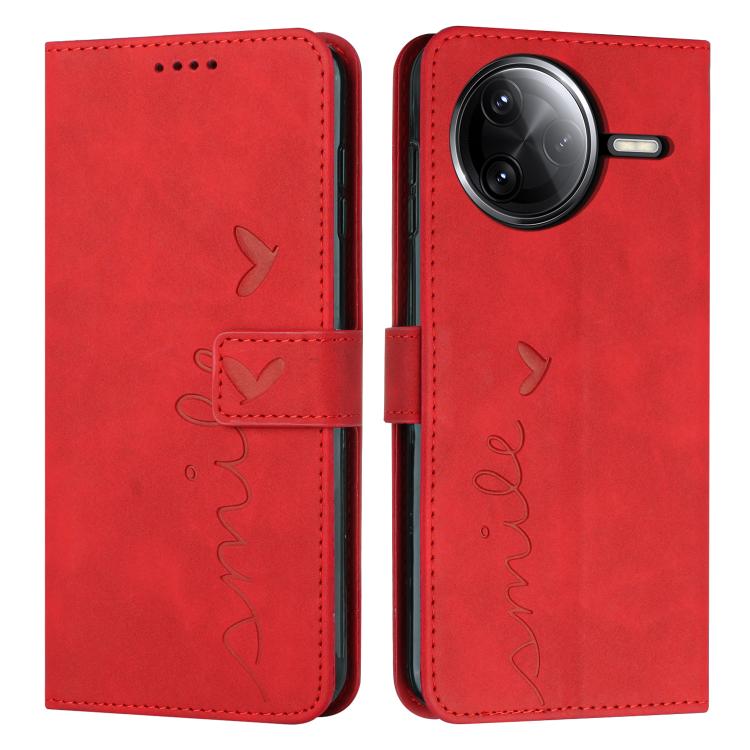 

For Redmi K80 / K80 Pro Skin Feel Heart Embossed Leather Phone Case with Long Lanyard(Red)
