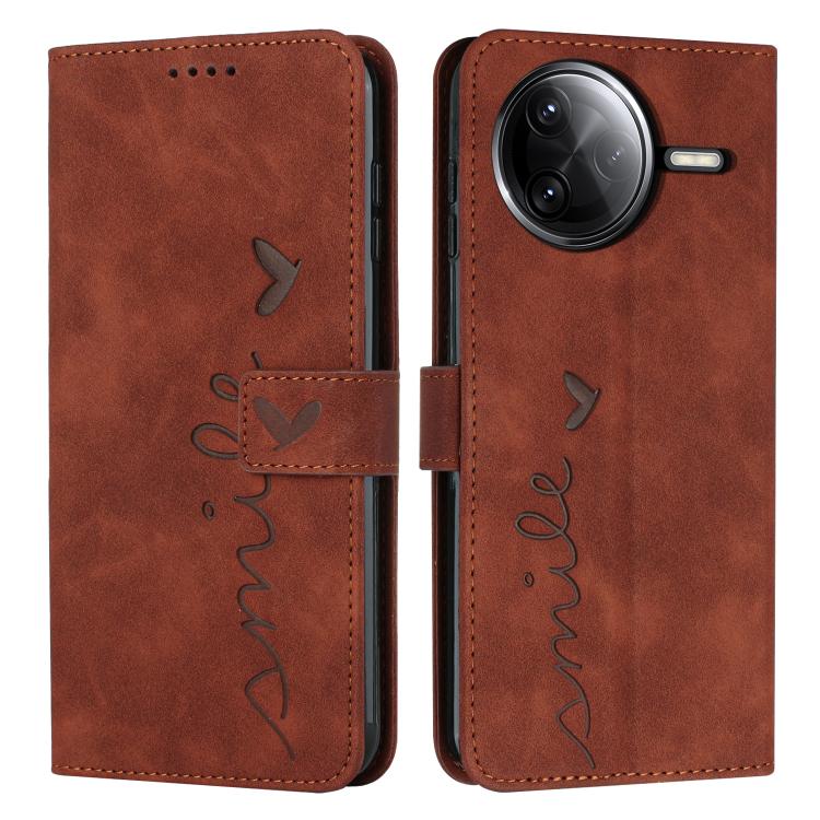 

For Redmi K80 / K80 Pro Skin Feel Heart Embossed Leather Phone Case with Long Lanyard(Brown)