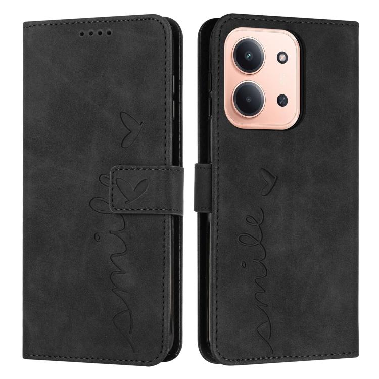 

For Redmi 15C 5G / 4G Global 171mm Skin Feel Heart Embossed Leather Phone Case with Long Lanyard(Black)
