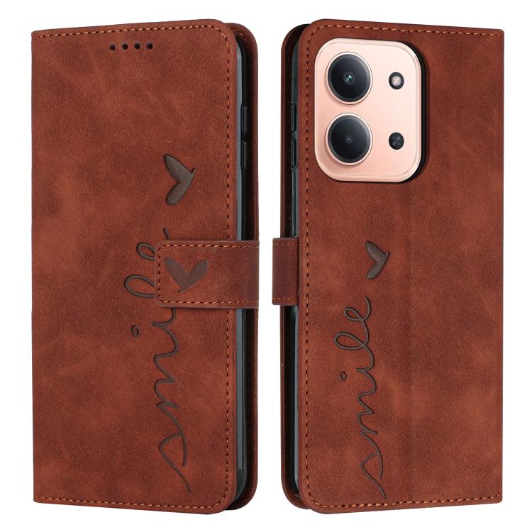 

For Redmi 15C 5G / 4G Global 171mm Skin Feel Heart Embossed Leather Phone Case with Long Lanyard(Brown)