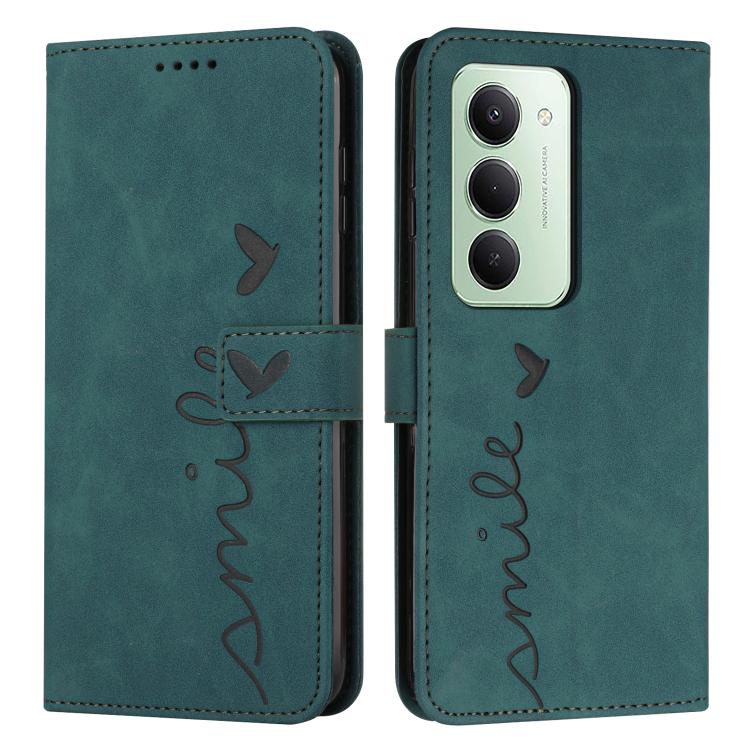

For Redmi 15 5G Global/15 4G SEA 169mm Skin Feel Heart Embossed Leather Phone Case with Long Lanyard(Green)