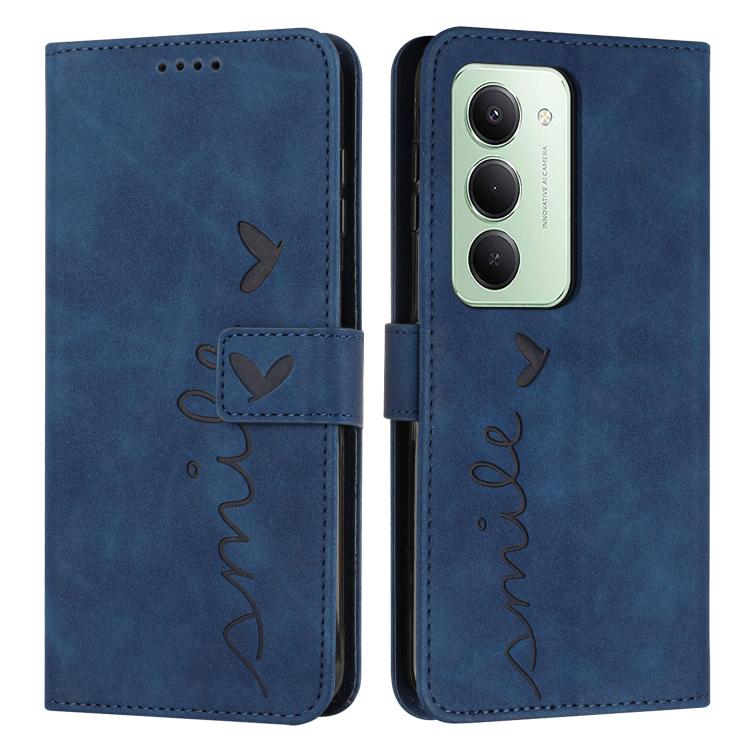 

For Redmi 15 5G Global/15 4G SEA 169mm Skin Feel Heart Embossed Leather Phone Case with Long Lanyard(Blue)