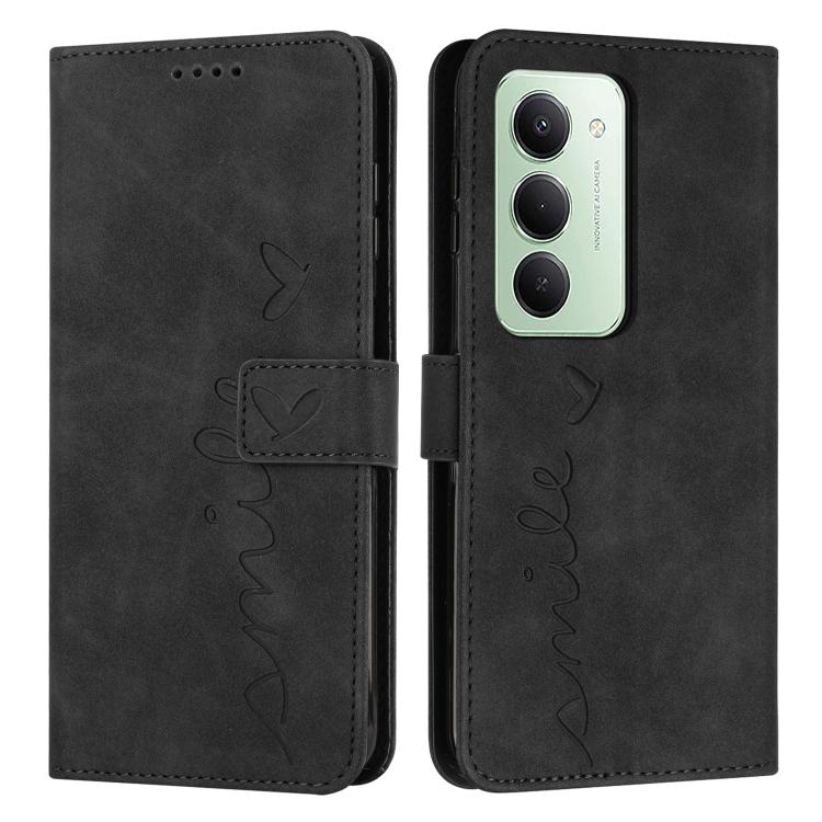 For Redmi 15 5G / 4G EU 171mm Skin Feel Heart Embossed Leather Phone Case with Long Lanyard(Black)
