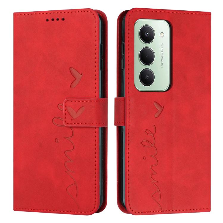 

For Redmi 15 5G / 4G EU 171mm Skin Feel Heart Embossed Leather Phone Case with Long Lanyard(Red)