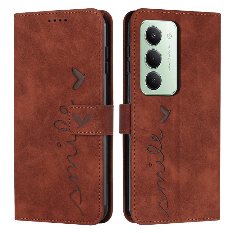 

For Redmi 15 5G / 4G EU 171mm Skin Feel Heart Embossed Leather Phone Case with Long Lanyard(Brown)