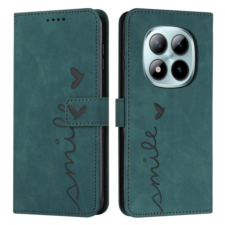 

For Redmi Note 15 Pro+ 5G Global 163.3mm Skin Feel Heart Embossed Leather Phone Case with Long Lanyard(Green)