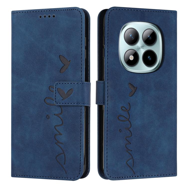 For Redmi Note 15 Pro+ 5G Global 163.3mm Skin Feel Heart Embossed Leather Phone Case with Long Lanyard(Blue)