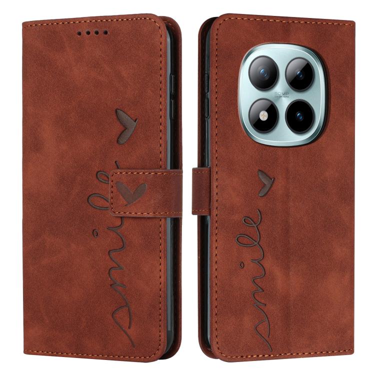 

For Redmi Note 15 Pro+ 5G Global 163.3mm Skin Feel Heart Embossed Leather Phone Case with Long Lanyard(Brown)
